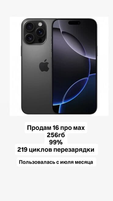 IPhone 16 Pro Max, 256 ГБ, Черный, 99 % at lalafo.kg IPhone 16 Pro Max, 256 ГБ, Черный, 99 %
