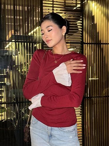 Джемпер с декоративными манжетами - Модель: базовый лонгслив с at lalafo.kg Джемпер с декоративными манжетами - Модель: базовый лонгслив с