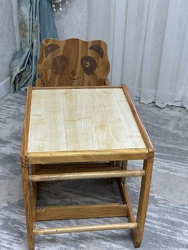 Детский трансформируемый стульчик для кормления из дерева с рисунком lalafo.kg да — 3 Детский трансформируемый стульчик для кормления из дерева с рисунком — 3