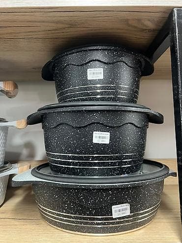Набор кастрюль с крышками, гранитное антипригарное покрытие - at lalafo.kg Набор кастрюль с крышками, гранитное антипригарное покрытие -