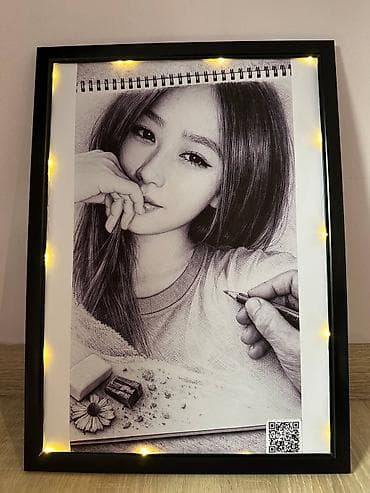 Портрет на заказ по вашей фотографии — графика карандашом с красивым at lalafo.kg Портрет на заказ по вашей фотографии — графика карандашом с красивым