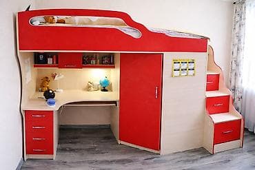 Двухъярусная детская кровать, ЛДСП, цвет - Красный at lalafo.kg Двухъярусная детская кровать, ЛДСП, цвет - Красный