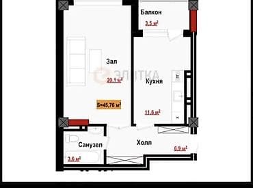 1 комната, 46 м², Элитка, 2 этаж, Готовая ПСО (под самоотделку) at lalafo.kg 1 комната, 46 м², Элитка, 2 этаж, Готовая ПСО (под самоотделку)