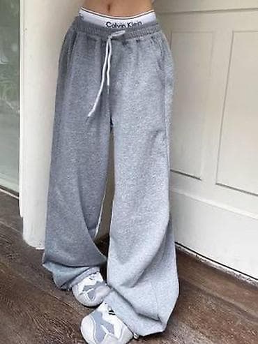 Свободные трикотажные штаны (джоггеры/палаццо) - Прямой широкий крой at lalafo.kg Свободные трикотажные штаны (джоггеры/палаццо) - Прямой широкий крой