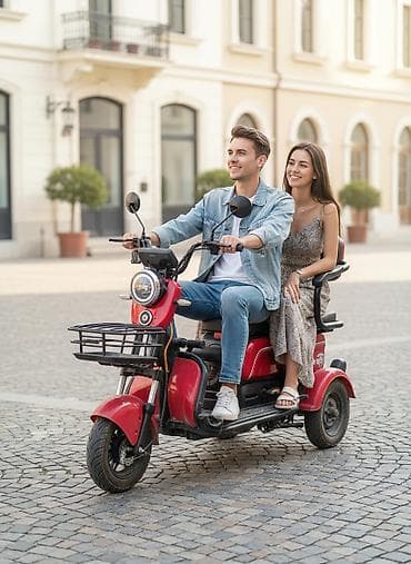 Электрический трёхколёсный скутер (трицикл) красного цвета. [Электро at lalafo.kg Электрический трёхколёсный скутер (трицикл) красного цвета. [Электро