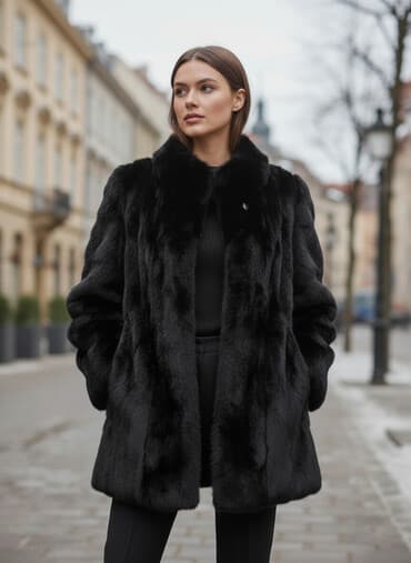 Шуба черная,.мех кроликс капишоном at lalafo.kg Шуба черная,.мех кроликс капишоном