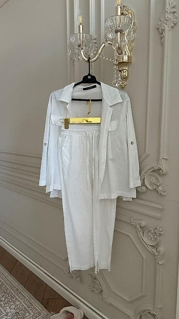 Брючный костюм, Прямые, Рубашка, Лен, Лето at lalafo.kg Брючный костюм, Прямые, Рубашка, Лен, Лето