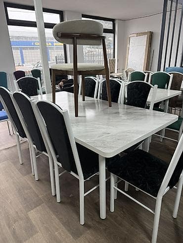 Обеденный стол прямоугольный с мраморной столешницей под камень - at lalafo.kg Обеденный стол прямоугольный с мраморной столешницей под камень -
