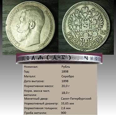 Продаю 1 рубль Николая 2 1898 года (АГ).Серебро at lalafo.kg Продаю 1 рубль Николая 2 1898 года (АГ).Серебро