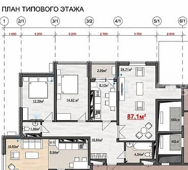 3 комнаты, 87 м², 12 этаж at lalafo.kg 3 комнаты, 87 м², 12 этаж