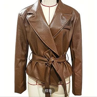 Женский пиджак-косуха из экокожи, цвет коричневый. - Материал at lalafo.kg Женский пиджак-косуха из экокожи, цвет коричневый. - Материал