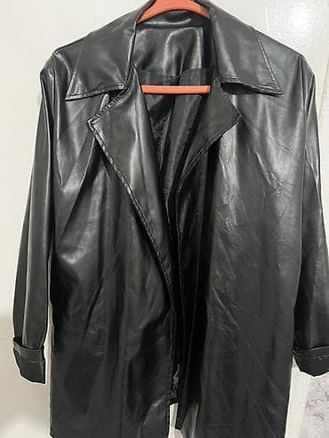 Черный длинный плащ из эко‑кожи. - Материал: гладкая эко‑кожа с at lalafo.kg Черный длинный плащ из эко‑кожи. - Материал: гладкая эко‑кожа с