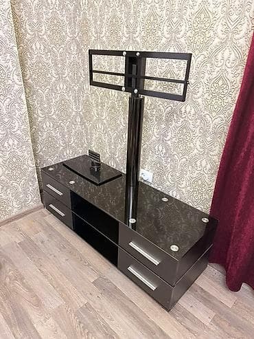 Телевизордун шкаф жана стенди, Полго орнотулма, Айнек, түсү - Кара lalafo.kg да — 2 Телевизордун шкаф жана стенди, Полго орнотулма, Айнек, түсү - Кара — 2