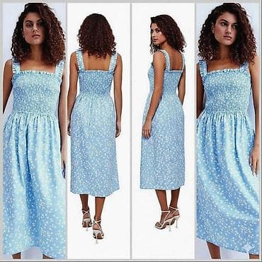 Непринужденное легкое свободное платье миди Зарина с квадратным at lalafo.kg Непринужденное легкое свободное платье миди Зарина с квадратным