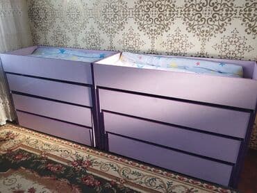 Двухъярусная детская кровать, Б/у, ЛДСП, цвет - Фиолетовый at lalafo.kg Двухъярусная детская кровать, Б/у, ЛДСП, цвет - Фиолетовый