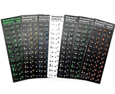Наклейки на клавиатуру (черные, матовые, рус/англ оранжевые/белые at lalafo.kg Наклейки на клавиатуру (черные, матовые, рус/англ оранжевые/белые