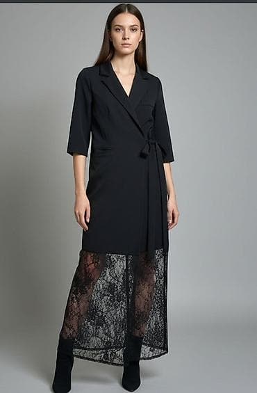 Платье-жакет макси с кружевным низом - Эффектный крой «жакет-платье» at lalafo.kg Платье-жакет макси с кружевным низом - Эффектный крой «жакет-платье»