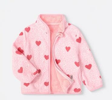 Детская флисовая кофта/куртка - Цвет: нежно‑розовый с принтом красных at lalafo.kg Детская флисовая кофта/куртка - Цвет: нежно‑розовый с принтом красных