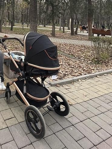Прогулочная/универсальная коляска с люлькой, цвет черный с бежевыми at lalafo.kg Прогулочная/универсальная коляска с люлькой, цвет черный с бежевыми