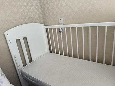 Унаа түрүндөгү керебеттер: Манеж с матрасом - Классическая деревянная кроватка белого цвета с lalafo.kg да — 3 Унаа түрүндөгү керебеттер: Манеж с матрасом - Классическая деревянная кроватка белого цвета с — 3