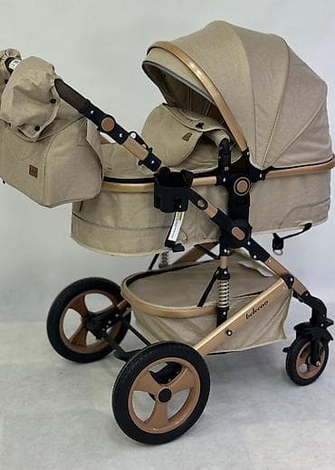 Детская коляска Belecoo 2 в 1, цвет бежевый/золотистый - at lalafo.kg Детская коляска Belecoo 2 в 1, цвет бежевый/золотистый -