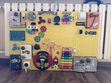 Бизиборд развивающий для детей Большая настенная панель на жёлтом at lalafo.kg Бизиборд развивающий для детей Большая настенная панель на жёлтом