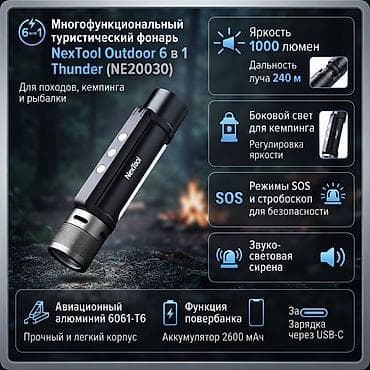 Многофункциональный уличный фонарь NexTool Thunder сочетает сразу lalafo.kg да Многофункциональный уличный фонарь NexTool Thunder сочетает сразу