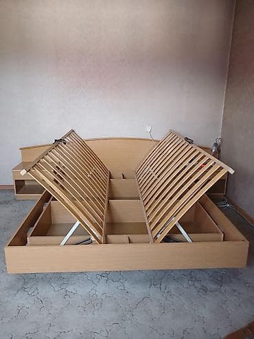 Бир жарым керебеттер: Кровать 2х спальная б/у,ДСП,цвет бежевый, есть подьемное устройство lalafo.kg да — 5 Бир жарым керебеттер: Кровать 2х спальная б/у,ДСП,цвет бежевый, есть подьемное устройство — 5