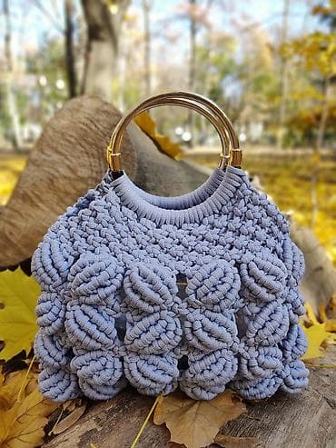 Сумочка плетёная из шнура, цвет пастельный серо-голубой, размер at lalafo.kg Сумочка плетёная из шнура, цвет пастельный серо-голубой, размер