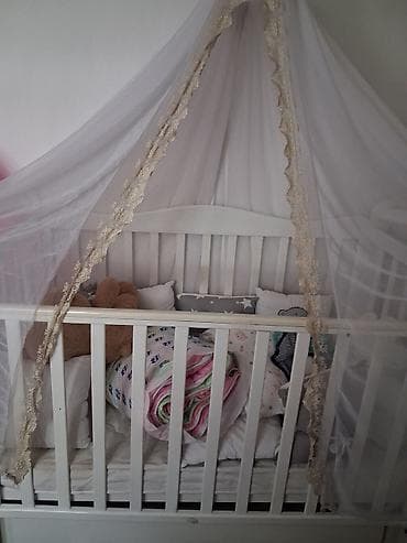 Детская кроватка с балдахином - Классическая белая кроватка со at lalafo.kg Детская кроватка с балдахином - Классическая белая кроватка со