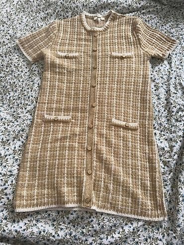 Платье-кардиган в стиле твид - Фасон: прямое, с короткими рукавами at lalafo.kg Платье-кардиган в стиле твид - Фасон: прямое, с короткими рукавами