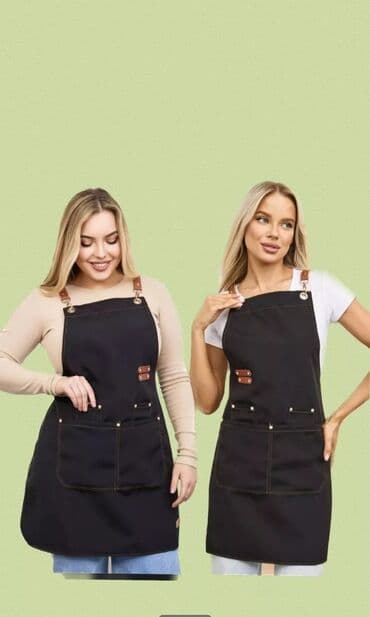 Универсальный фартук черного цвета с коричневыми кожаными элементами at lalafo.kg Универсальный фартук черного цвета с коричневыми кожаными элементами