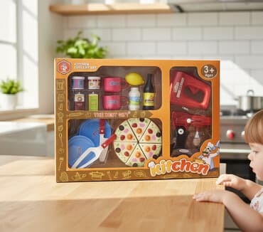 Игрушечный кухонный комплект посуды с едой для девочек at lalafo.kg Игрушечный кухонный комплект посуды с едой для девочек