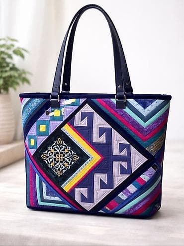 Сумка-тоут в технике курак из дорогого американского хлопка ручной at lalafo.kg Сумка-тоут в технике курак из дорогого американского хлопка ручной