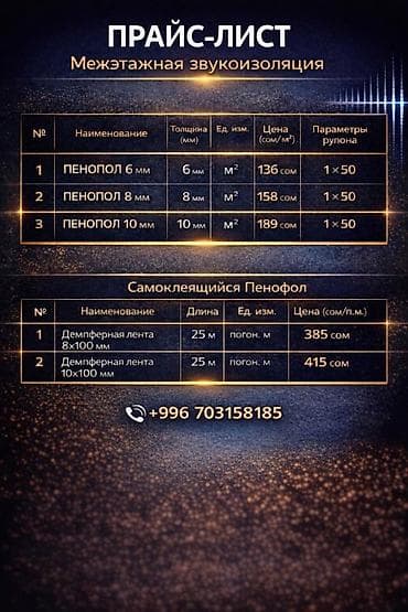 Толь: Межэтажная звукоизоляция Пенопол (рулонный материал) и самоклеящаяся at lalafo.kg — 2 Толь: Межэтажная звукоизоляция Пенопол (рулонный материал) и самоклеящаяся — 2