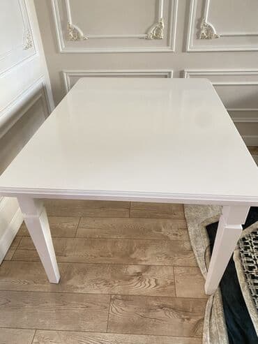 Обеденный стол, прямоугольный, белый - Материал столешницы: МДФ/ДСП с at lalafo.kg Обеденный стол, прямоугольный, белый - Материал столешницы: МДФ/ДСП с