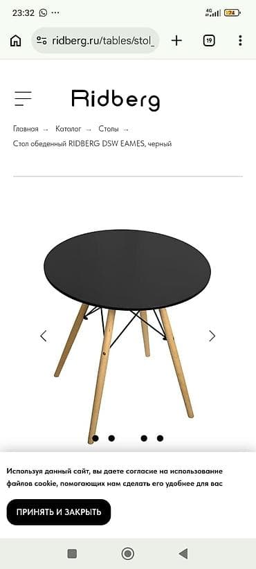 Стол обеденный RIDBERG DSW EAMES, черный - Круглая столешница черного at lalafo.kg Стол обеденный RIDBERG DSW EAMES, черный - Круглая столешница черного