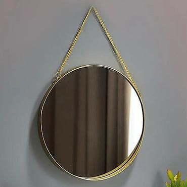 Круглое настенное зеркало на подвесе цвета. чёрный и золотистый - at lalafo.kg Круглое настенное зеркало на подвесе цвета. чёрный и золотистый -