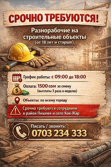 Требуется Разнорабочий, Без опыта at lalafo.kg Требуется Разнорабочий, Без опыта