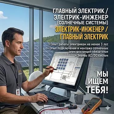 Электрик-инженер / главный электрик по солнечным системам Требования